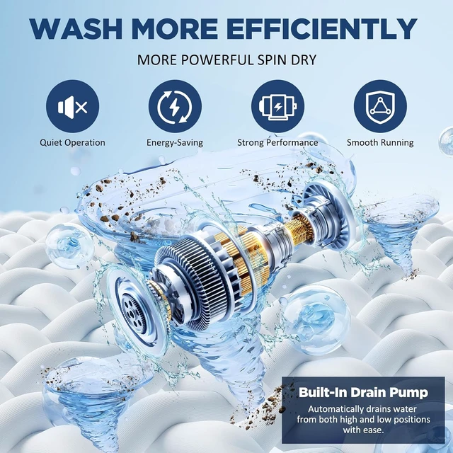 Alt view image 3 of 7 - YASHE 17.6 lbs Portable Washing Machine, Full Automatic Compact Washer with Drain Pump, 10 Wash Programs, 8 Water Levels, LED Display, Portable Washer Machine for Apartment, RV, Dorm and Home