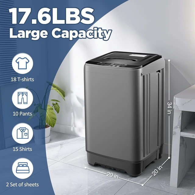 Alt view image 4 of 7 - YASHE 17.6 lbs Portable Washing Machine, Full Automatic Compact Washer with Drain Pump, 10 Wash Programs, 8 Water Levels, LED Display, Portable Washer Machine for Apartment, RV, Dorm and Home