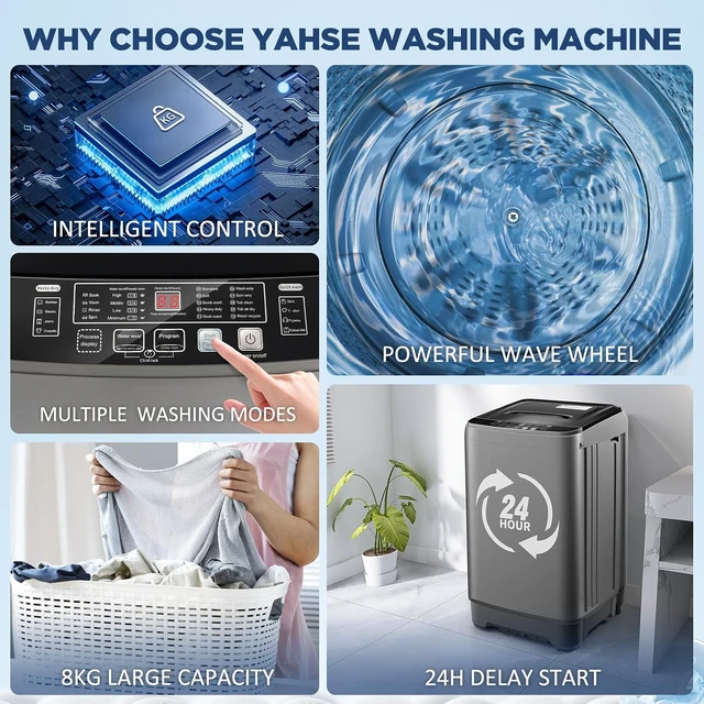 Alt view image 6 of 7 - YASHE 17.6 lbs Portable Washing Machine, Full Automatic Compact Washer with Drain Pump, 10 Wash Programs, 8 Water Levels, LED Display, Portable Washer Machine for Apartment, RV, Dorm and Home