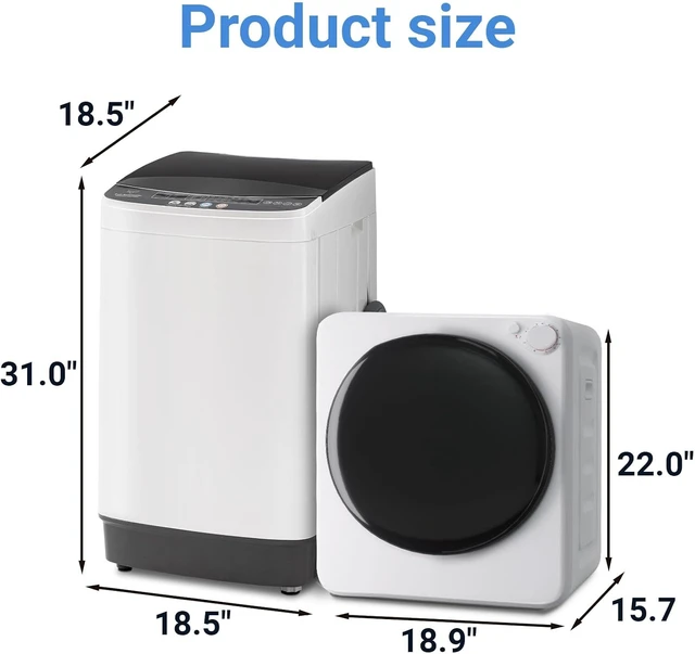 Alt view image 2 of 7 - Erivess 2.0 Cu.Ft Full Automatic Washer & 1.6 Cu.Ft Compact Dryer Combo Set