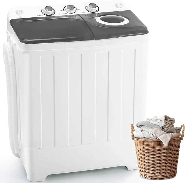 Main image of Dawmilon Portable Washing Machine, 28lbs Twin Tub with Drain Pump - 18lbs Washer and 10lbs Spinner Combo, Semi-Automatic Compact Laundry Machine for Apartments, Dorms, RVs, Camping - Grey