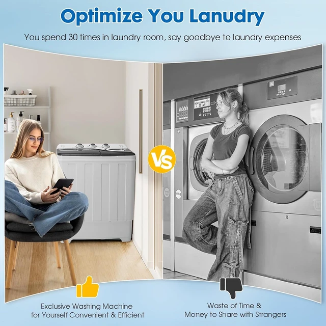 Alt view image 7 of 7 - Dawmilon Portable Washing Machine, 28lbs Twin Tub with Drain Pump - 18lbs Washer and 10lbs Spinner Combo, Semi-Automatic Compact Laundry Machine for Apartments, Dorms, RVs, Camping - Grey