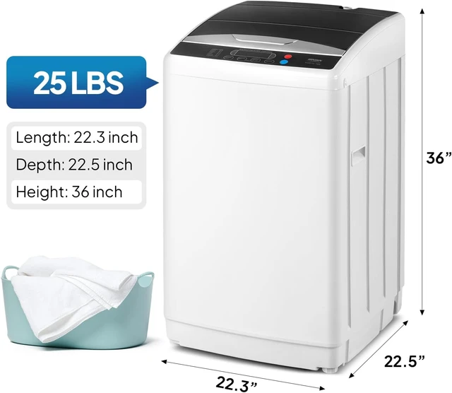 Alt view image 7 of 7 - ROVSUN 25LBS Portable Washing Machine, Full-Automatic Electric Laundry Machine with Stainless Steel Drum, Compact Washer and Spin Dryer Combo with Drain Pump for Home, Apartment