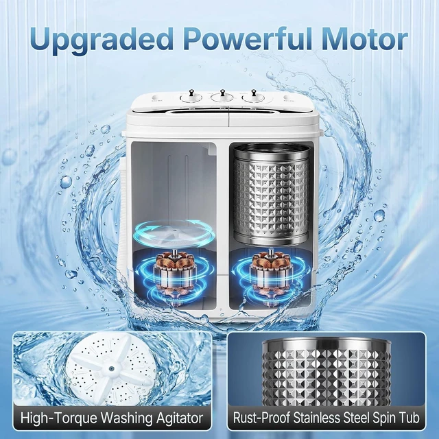 Alt view image 2 of 7 - SUPER DEAL Compact Mini Twin Tub Washing Machine 13lbs Capacity Portable Washer Wash and Spin Cycle Combo, Built-in Gravity Drain for Camping, Apartments, Dorms, College, RVs and Small Spaces