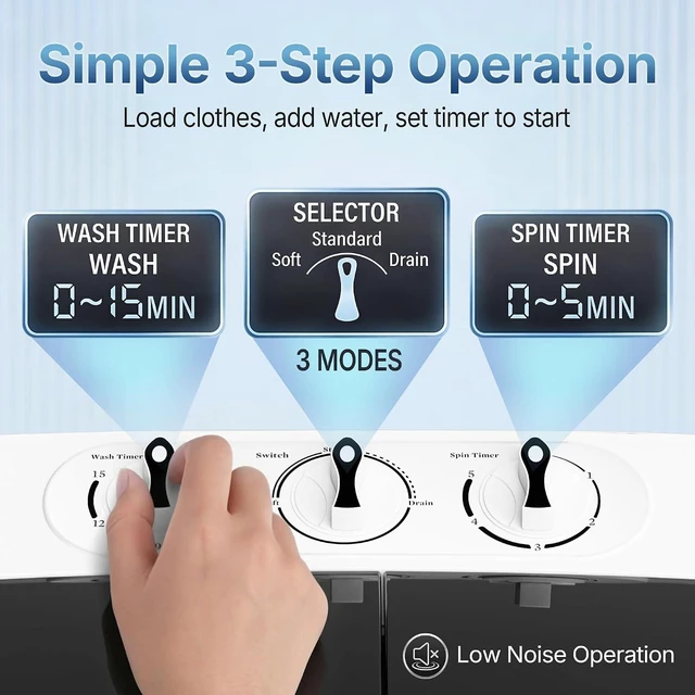 Alt view image 3 of 7 - SUPER DEAL Compact Mini Twin Tub Washing Machine 13lbs Capacity Portable Washer Wash and Spin Cycle Combo, Built-in Gravity Drain for Camping, Apartments, Dorms, College, RVs and Small Spaces