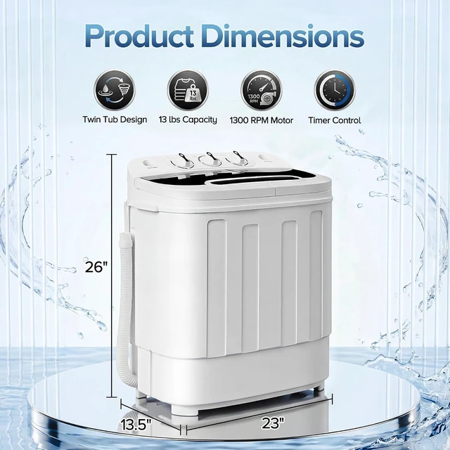 Alt view image 5 of 7 - SUPER DEAL Compact Mini Twin Tub Washing Machine 13lbs Capacity Portable Washer Wash and Spin Cycle Combo, Built-in Gravity Drain for Camping, Apartments, Dorms, College, RVs and Small Spaces