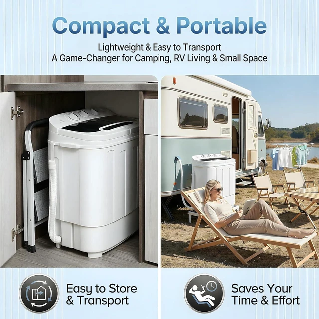 Alt view image 6 of 7 - SUPER DEAL Compact Mini Twin Tub Washing Machine 13lbs Capacity Portable Washer Wash and Spin Cycle Combo, Built-in Gravity Drain for Camping, Apartments, Dorms, College, RVs and Small Spaces