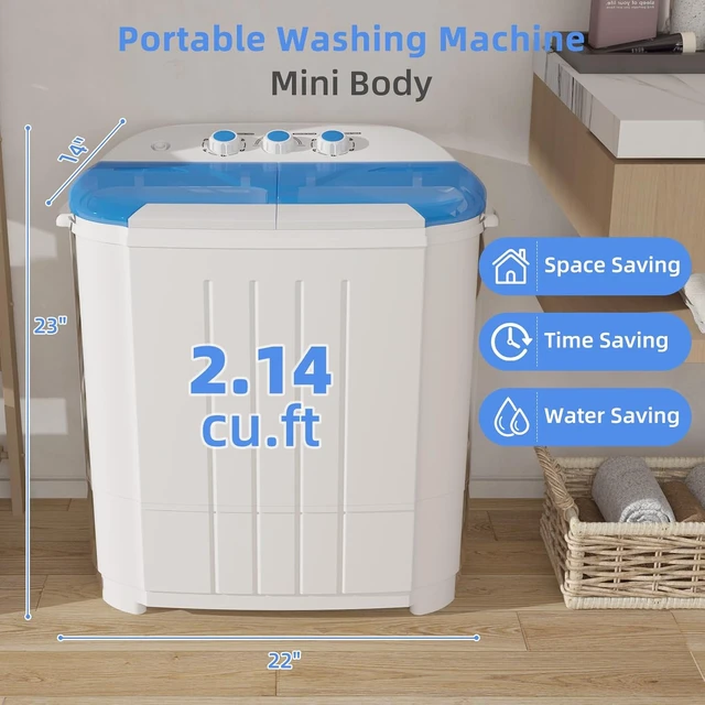 Alt view image 2 of 6 - VCJ Portable Washing Machine, Twin Tub Washing Machine Laundry Compact Washer spinner Combo with 14lbs capacity, 9Lbs Washer and 5Lbs Spinner dryer for Apartments RVs and Dorms