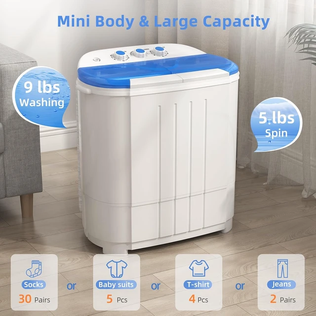 Alt view image 3 of 6 - VCJ Portable Washing Machine, Twin Tub Washing Machine Laundry Compact Washer spinner Combo with 14lbs capacity, 9Lbs Washer and 5Lbs Spinner dryer for Apartments RVs and Dorms