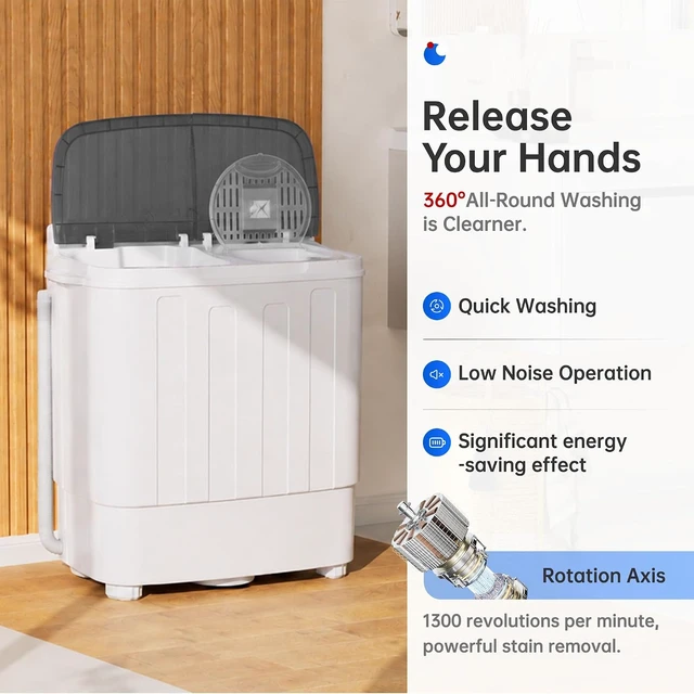 Alt view image 4 of 7 - Bonusall Portable Washing Machine 25.3 Lbs 3 Capacity Sizes 6.6/25/28LBS, Lightweight Washer with Built-in Handle & Spin Dryer, Easy Operate Mini Laundry Washer for Apartments Dorms RVs Studio Closet