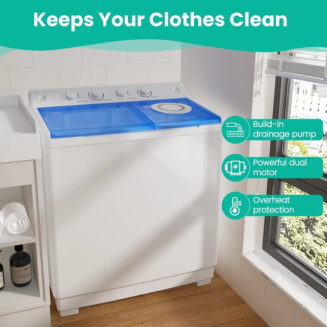 Alt view image 5 of 7 - Auertech 48 Lbs Portable Washing Machine, Large Portable Washer for Apartments with 30 Lbs Washer & 18 Lbs Spinner, Clothes Washer Machine with Drain Pump for Apartment, Dormitory and RVs
