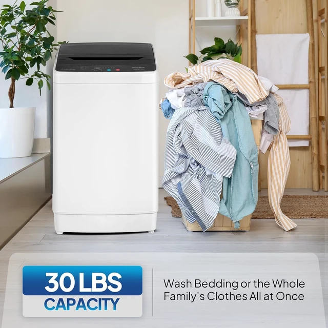 Alt view image 2 of 7 - ROVSUN 30LBS Washing Machine, Full-Automatic Portable Washer with Stainless Steel Drum, Electric Laundry Machine, Washer and Spin Dryer Combo with Drain Pump for Home, Apartment