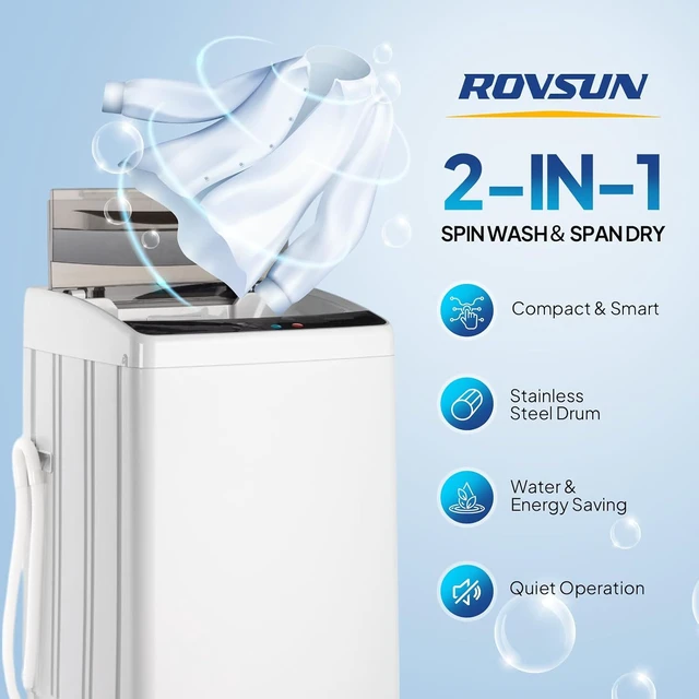 Alt view image 3 of 7 - ROVSUN 30LBS Washing Machine, Full-Automatic Portable Washer with Stainless Steel Drum, Electric Laundry Machine, Washer and Spin Dryer Combo with Drain Pump for Home, Apartment