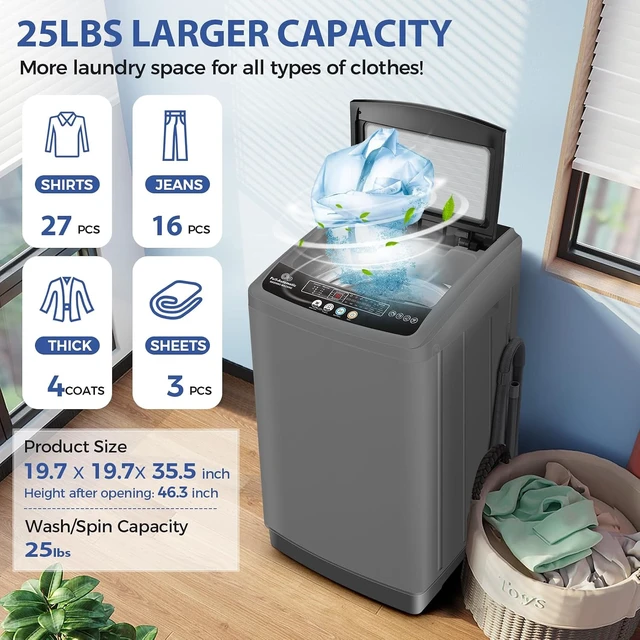 Alt view image 2 of 7 - Nictemaw 25Lbs Portable Washing Machine for Apartment, Slow-Close Glass Lid