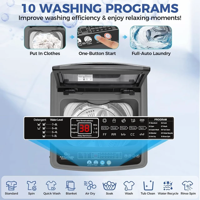 Alt view image 3 of 7 - Nictemaw 25Lbs Portable Washing Machine for Apartment, Slow-Close Glass Lid