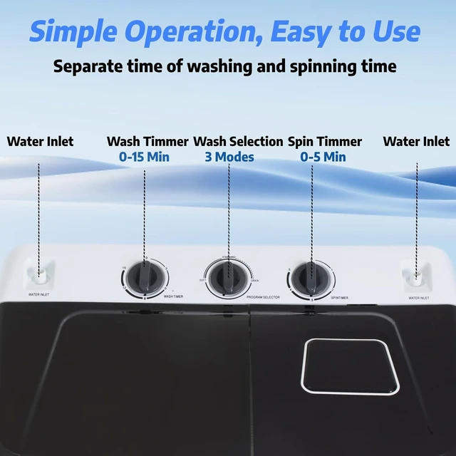 Alt view image 2 of 7 - Nictemaw Portable Washing Machine for Apartment, 30Lbs Twin Tub Drain Pump