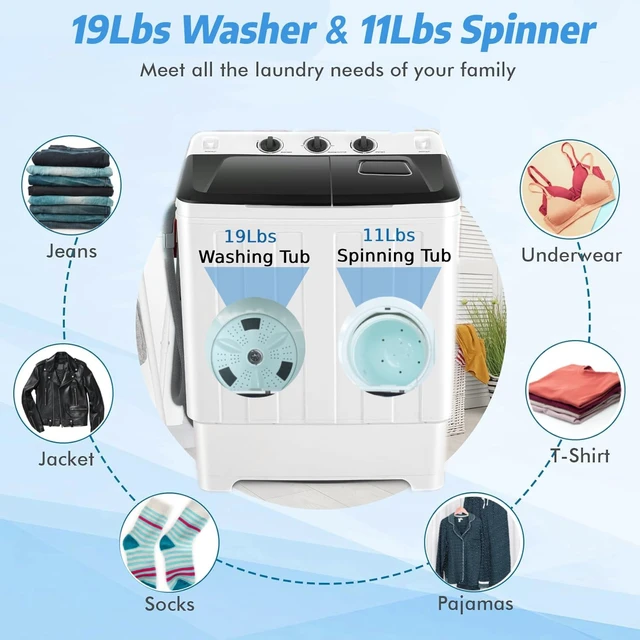 Alt view image 3 of 7 - Nictemaw Portable Washing Machine for Apartment, 30Lbs Twin Tub Drain Pump