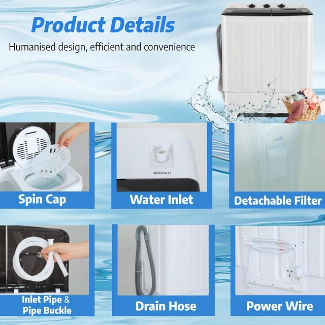 Alt view image 6 of 7 - Nictemaw Portable Washing Machine for Apartment, 30Lbs Twin Tub Drain Pump
