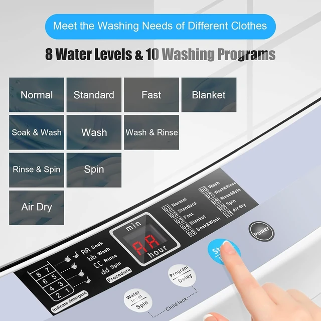 Alt view image 3 of 7 - COSTWAY Portable Washing Machine, 12 Lbs Capacity Full-automatic Washer with 10 Wash Programs, LED Display, 8 Water Levels, Compact Laundry Washer and Dryer Combo for Home, Apartment, Dorm, RVs