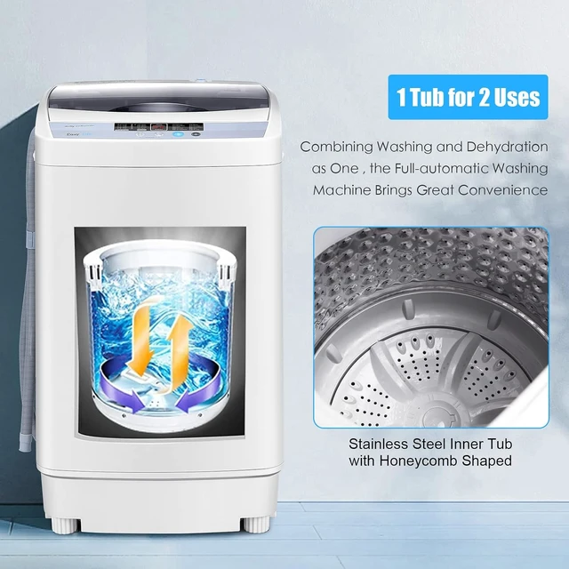 Alt view image 7 of 7 - COSTWAY Portable Washing Machine, 12 Lbs Capacity Full-automatic Washer with 10 Wash Programs, LED Display, 8 Water Levels, Compact Laundry Washer and Dryer Combo for Home, Apartment, Dorm, RVs