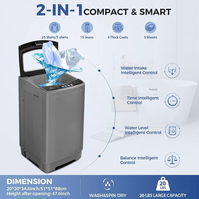 Alt view image 2 of 7 - Nictemaw Portable Washing Machine, 20Lbs 2.8 Cu.ft, 95% Spin Dry, Glass Lid