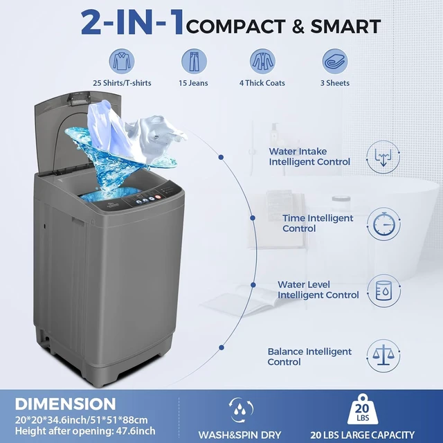 Alt view image 2 of 7 - Nictemaw Washing Machine for Apartment, 20Lbs 2.8 Cu.ft, 350W Turbo Wash