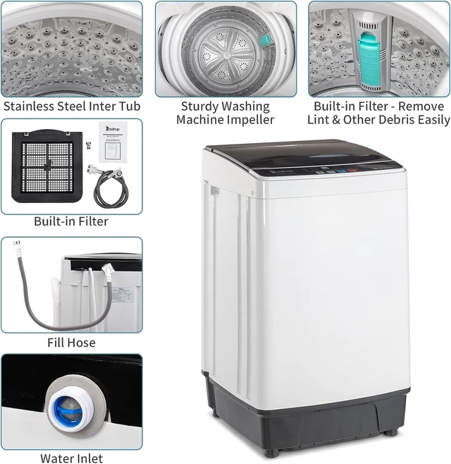 Alt view image 4 of 7 - ROVSUN 17.6lbs Full Automatic Washing Machine, 2 in 1 Portable Laundry ClothesWasher with Drain Pump, Compact Washer and Dryer Combo, Top Load Washer for House Apartment Dorm