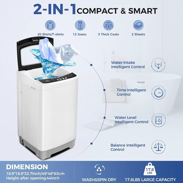 Alt view image 2 of 7 - Nictemaw Portable Washing Machine, 17.8Lbs 2.4 Cu.ft, Glass Lid, Drain Pump