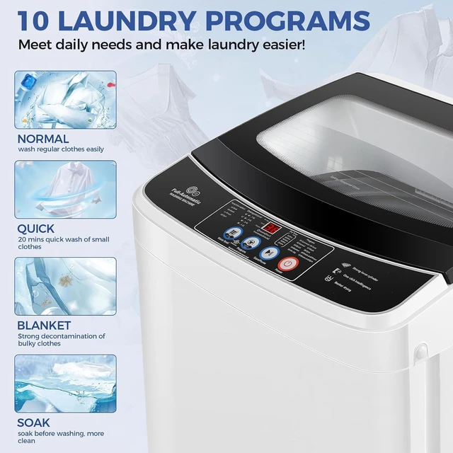 Alt view image 3 of 7 - Nictemaw Portable Washing Machine, 17.8Lbs 2.4 Cu.ft, Glass Lid, Drain Pump