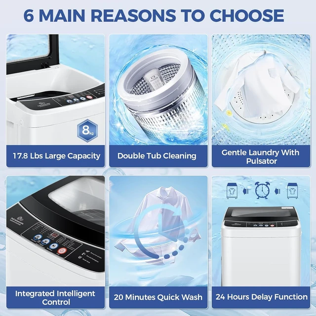 Alt view image 4 of 7 - Nictemaw Portable Washing Machine, 17.8Lbs 2.4 Cu.ft, Glass Lid, Drain Pump