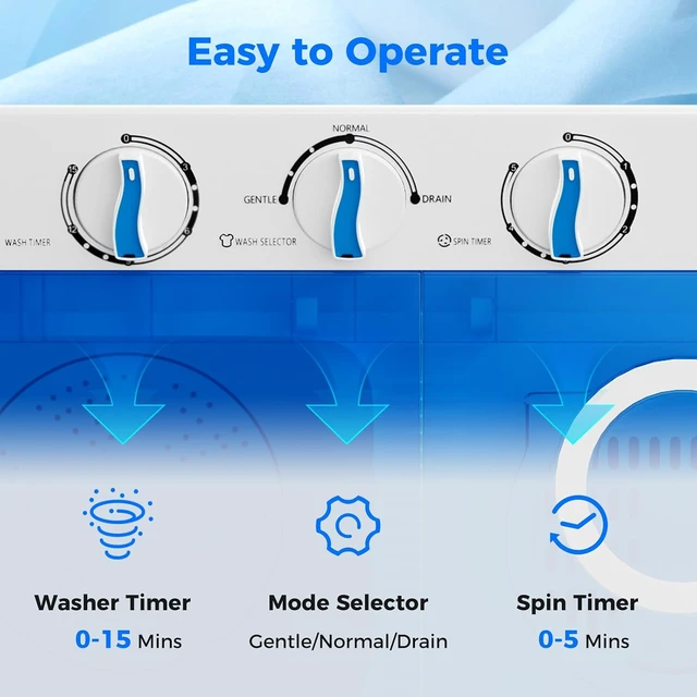 Alt view image 3 of 7 - Giantex Portable Washing Machine, 17.6lbs Compact Washer Spinner Combo with Pump Drain, Twin Tub 11lbs Wash & 6.6lbs Spin, Lavadoras Portatiles for Apartment RV Dorm College (White & Blue)