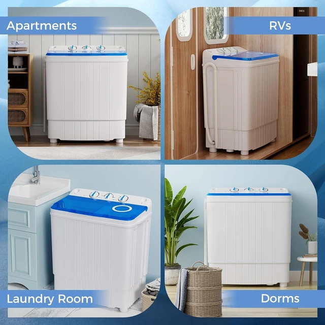 Alt view image 6 of 7 - Giantex Portable Washing Machine, 17.6lbs Compact Washer Spinner Combo with Pump Drain, Twin Tub 11lbs Wash & 6.6lbs Spin, Lavadoras Portatiles for Apartment RV Dorm College (White & Blue)