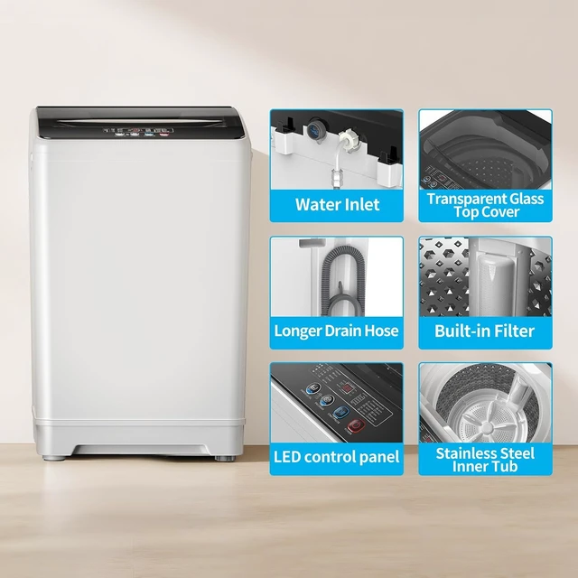 Alt view image 6 of 7 - TABU 18lbs Portable Washing Machine, Laundry Washer, 2.4 Cu.Ft, White