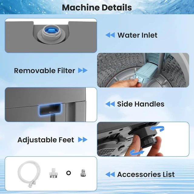 Alt view image 7 of 7 - Nictemaw 2.4 Cu.ft Full Automatic Portable Washing Machine with Drain Pump