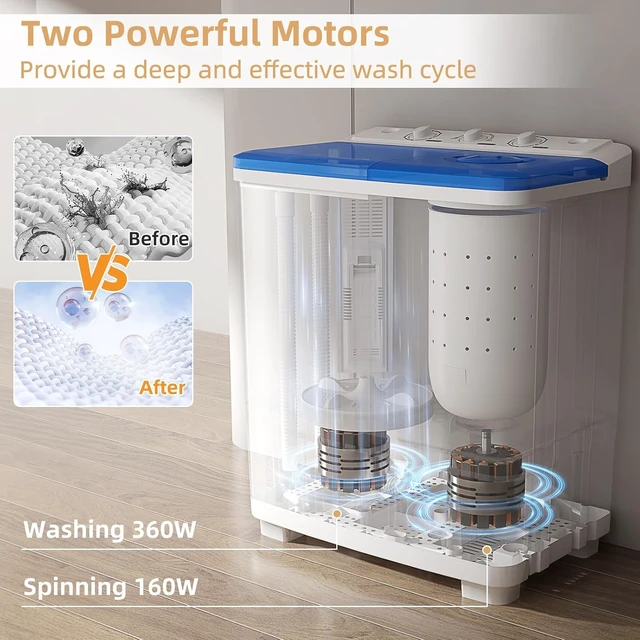 Alt view image 5 of 7 - Zynkez Portable Washing Machine, 20Lbs Compact Twin Tub Laundry Washer with Built-in Drain Pump, Semi-Automatic 12Lbs Washer and 8Lbs Spinner Combo for Apartments, Dorms, RVs