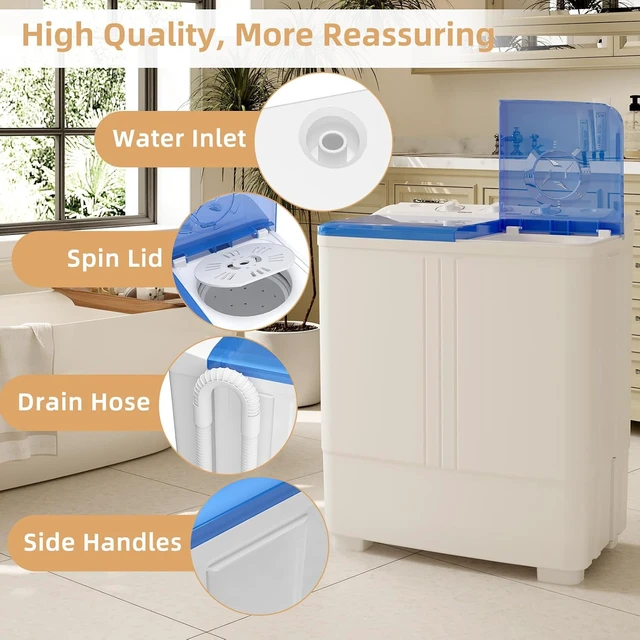 Alt view image 7 of 7 - Zynkez Portable Washing Machine, 20Lbs Compact Twin Tub Laundry Washer with Built-in Drain Pump, Semi-Automatic 12Lbs Washer and 8Lbs Spinner Combo for Apartments, Dorms, RVs