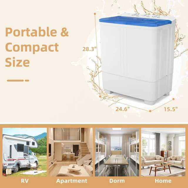 Alt view image 6 of 7 - Zynkez Portable Washing Machine, 20Lbs Compact Twin Tub Laundry Washer with Built-in Drain Pump, Semi-Automatic 12Lbs Washer and 8Lbs Spinner Combo for Apartments, Dorms, RVs