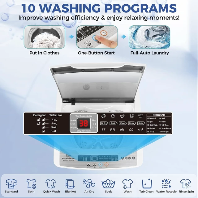 Alt view image 3 of 7 - Nictemaw Washing Machine for Apartment, 20Lbs 2.8Cu.ft with Drain Pump 480W
