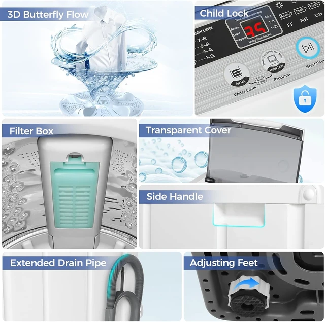 Alt view image 5 of 7 - Nictemaw Washing Machine for Apartment, 20Lbs 2.8Cu.ft with Drain Pump 480W