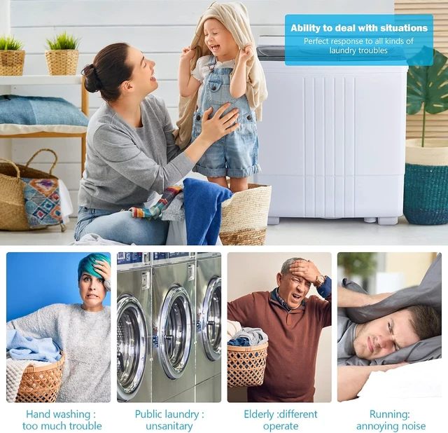 Alt view image 3 of 7 - COSTWAY Portable Washing Machine, Twin Tub 21Lbs Capacity, Washer(14.4Lbs) and Spinner(6.6Lbs), Laundry Machine with Control Knobs, Built-in Drain Pump, Compact Washer for Apartment, RV, Grey