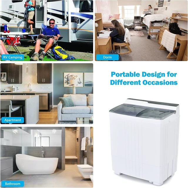 Alt view image 4 of 7 - COSTWAY Portable Washing Machine, Twin Tub 21Lbs Capacity, Washer(14.4Lbs) and Spinner(6.6Lbs), Laundry Machine with Control Knobs, Built-in Drain Pump, Compact Washer for Apartment, RV, Grey