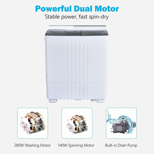 Alt view image 7 of 7 - COSTWAY Portable Washing Machine, Twin Tub 21Lbs Capacity, Washer(14.4Lbs) and Spinner(6.6Lbs), Laundry Machine with Control Knobs, Built-in Drain Pump, Compact Washer for Apartment, RV, Grey