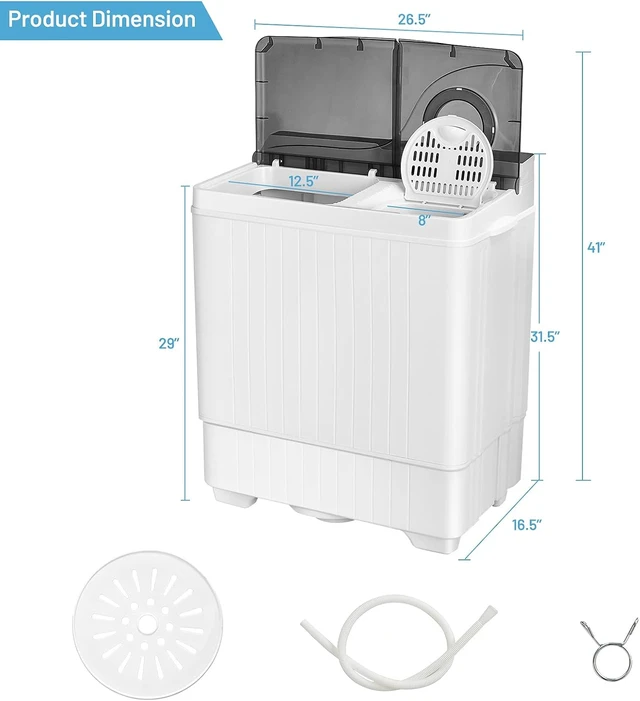 Alt view image 2 of 7 - Giantex Washing Machine Semi-automatic, Twin Tub Washer with Spin Dryer, 26lbs Capacity, Built-in Drain Pump, Portable Laundry Washer, Compact Washing Machine for Apartment, Dorm and RV (White+Gray)