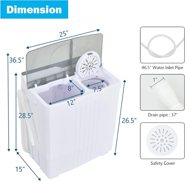 Alt view image 5 of 7 - COSTWAY Portable Washing Machine, Twin Tub 21Lbs Capacity, Washer(14.4Lbs) and Spinner(6.6Lbs), Laundry Machine with Control Knobs, Built-in Drain Pump, Compact Washer for Apartment, RV, Grey
