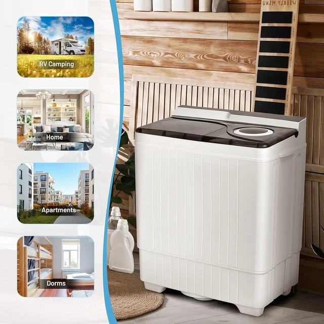 Alt view image 4 of 7 - Giantex Washing Machine Semi-automatic, Twin Tub Washer with Spin Dryer, 26lbs Capacity, Built-in Drain Pump, Portable Laundry Washer, Compact Washing Machine for Apartment, Dorm and RV (White+Gray)