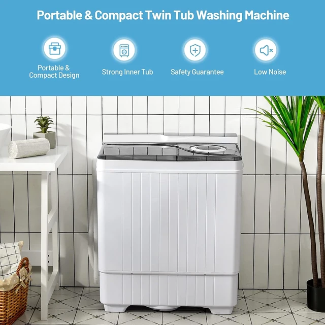 Alt view image 5 of 7 - Giantex Washing Machine Semi-automatic, Twin Tub Washer with Spin Dryer, 26lbs Capacity, Built-in Drain Pump, Portable Laundry Washer, Compact Washing Machine for Apartment, Dorm and RV (White+Gray)