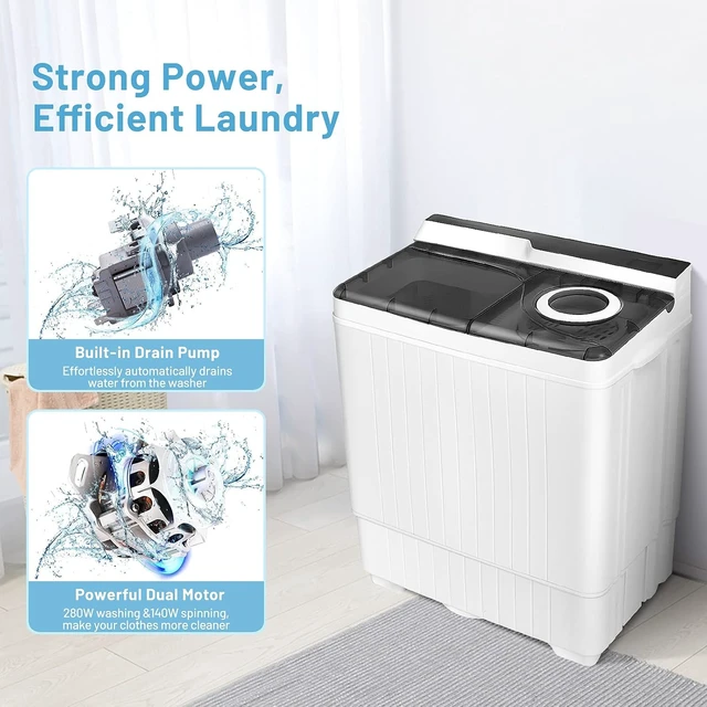 Alt view image 6 of 7 - Giantex Washing Machine Semi-automatic, Twin Tub Washer with Spin Dryer, 26lbs Capacity, Built-in Drain Pump, Portable Laundry Washer, Compact Washing Machine for Apartment, Dorm and RV (White+Gray)