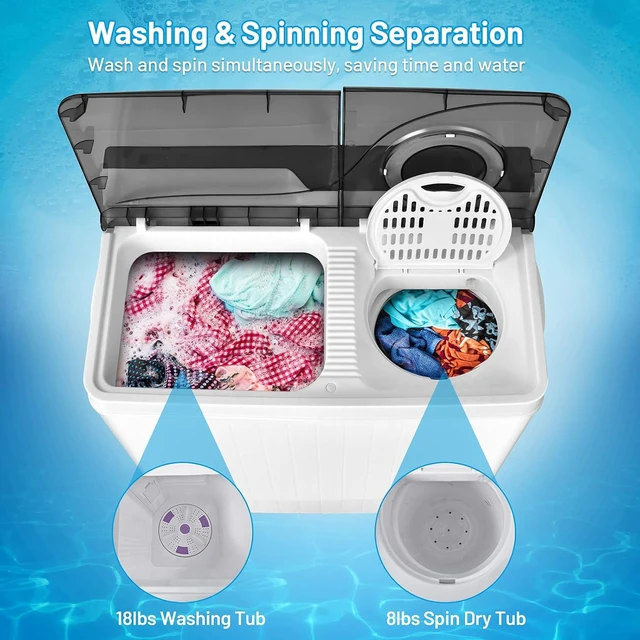 Alt view image 7 of 7 - Giantex Washing Machine Semi-automatic, Twin Tub Washer with Spin Dryer, 26lbs Capacity, Built-in Drain Pump, Portable Laundry Washer, Compact Washing Machine for Apartment, Dorm and RV (White+Gray)