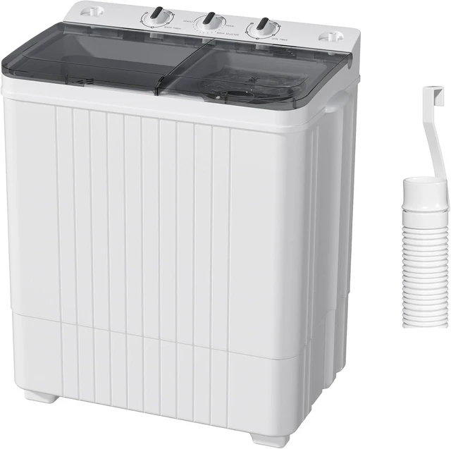 Main image of Portable Washing Machine, 28lbs Twin Tub Mini Washer Compact Laundry Machine with Timer Knobs, Semi-automatic 18lbs Washer 10lbs Spinner Combo for Dorms, Apartments, Grey