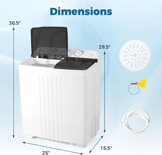 Alt view image 3 of 7 - COSTWAY Portable Washing Machine, Twin Tub 20Lbs Capacity, Compact Laundry Washer(12Lbs) and Spinner(8Lbs), Durable Design for Apartment Dorm RV, Black+White
